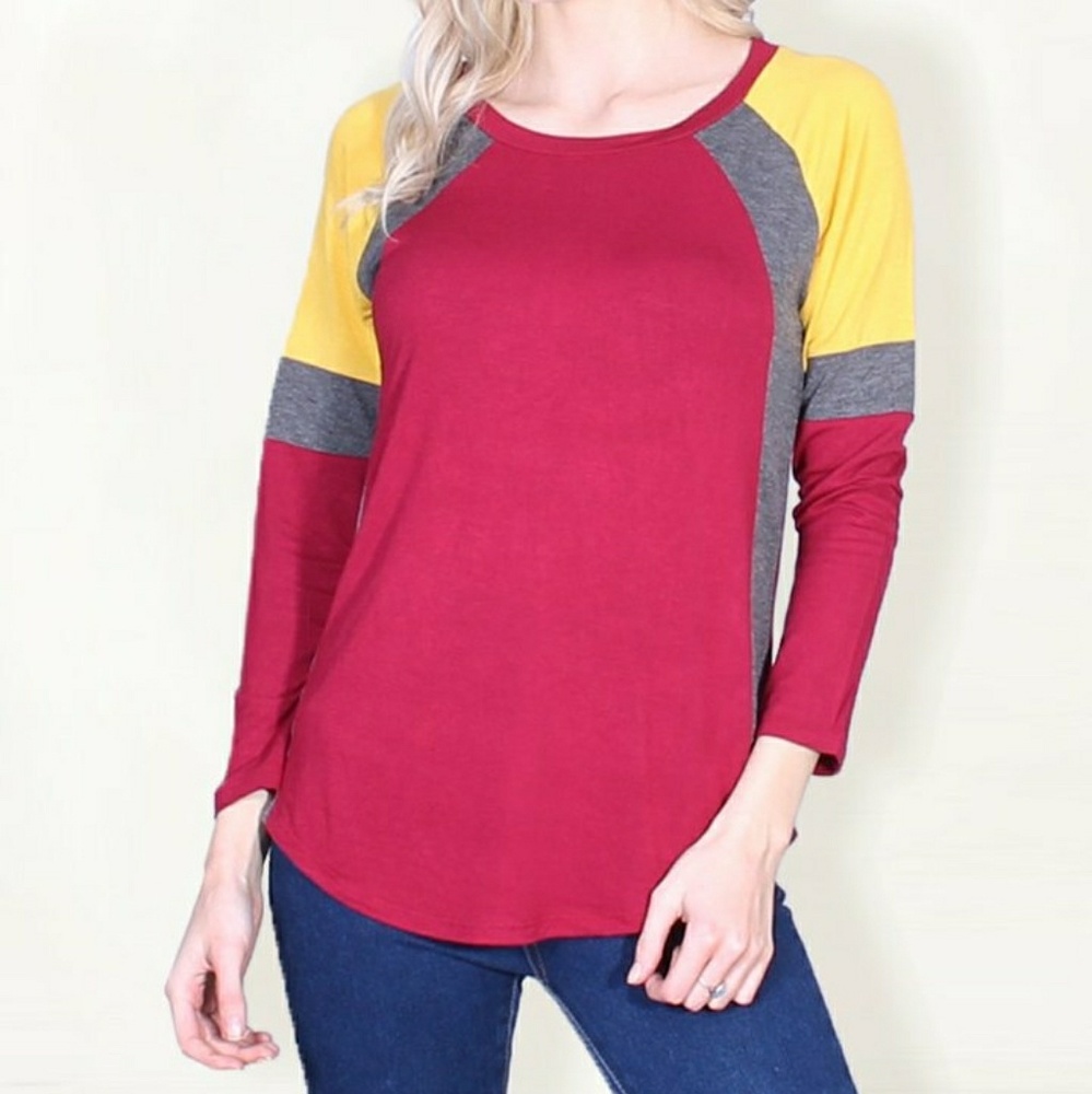Red & Gold Raglan Soft Long Sleeve Tee